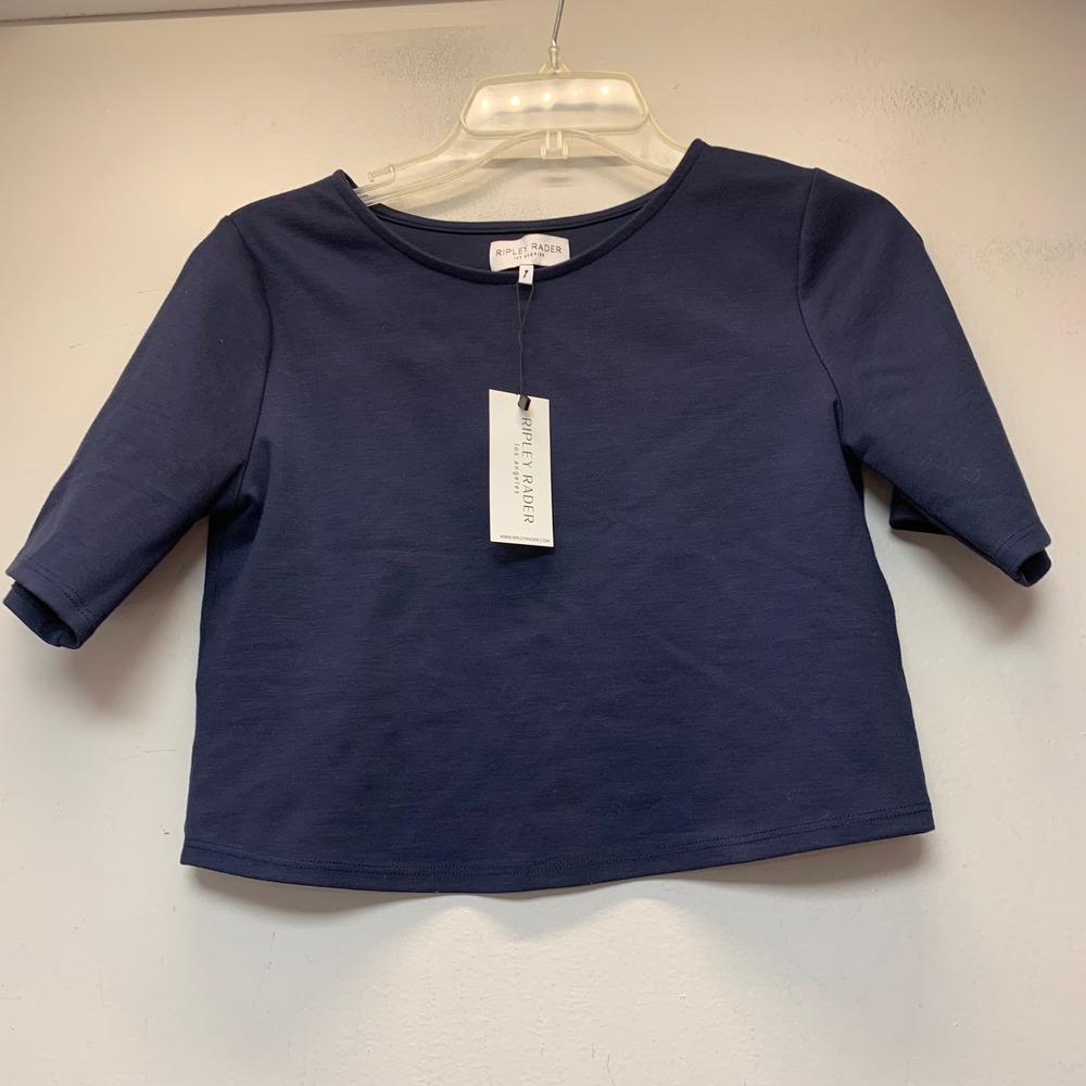 Ripley Rader Crop Top Womens 1 Navy Blue New Ponte Knit Elbow Sleeve USA